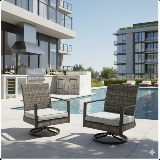 Swivel Rocker Patio Chairs With Cushions, All Weather (Set of 2) - Gray