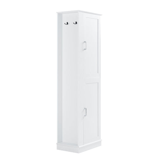 Tall Freestanding Bathroom Storage Cabinet With Adjustable Shelves And Side Hooks