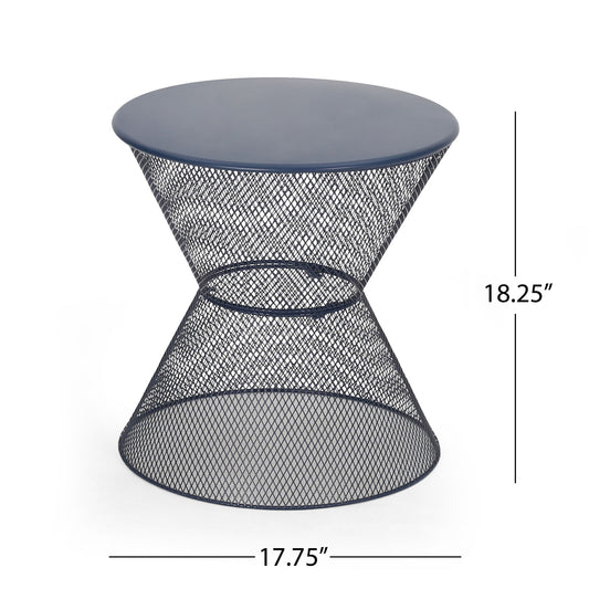 Zine - Outdoor Side Table With Hourglass Shaped And Iron Frame - Navy
