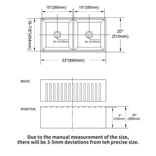 Farmhouse Sink Workstation 33" Ceramic Double Bowl Kitchen Sink With Ledges - White