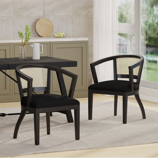 Elegant Dining Chair With Cane Web Backrests And Velvet Upholstery
