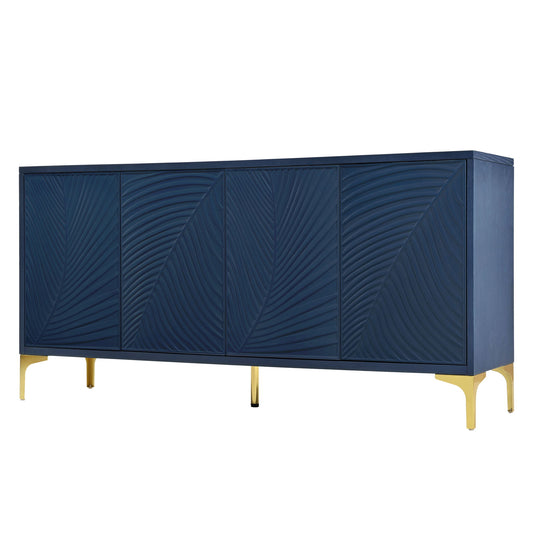 Modern 4 Door Sideboard With Creative Carved Surface And Adjustable Shelves
