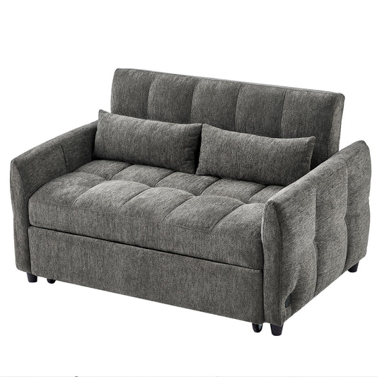 Loveseat Sofa Pull-Out Bed With Adjustable Backrest, 3 USB Ports And 2 Lumbar Pillows For Living Room