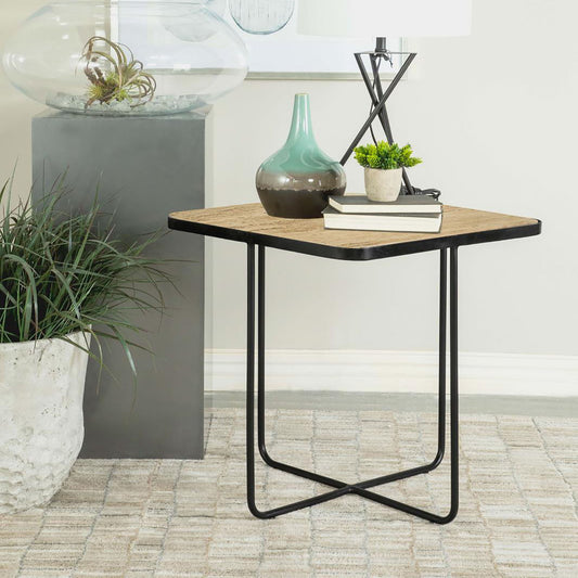 Travertine Accent Table Geometric Design - Brown