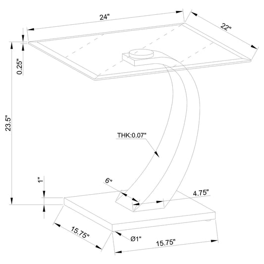 Terrell - Satin Rectangular Glass Top End Table - Silver