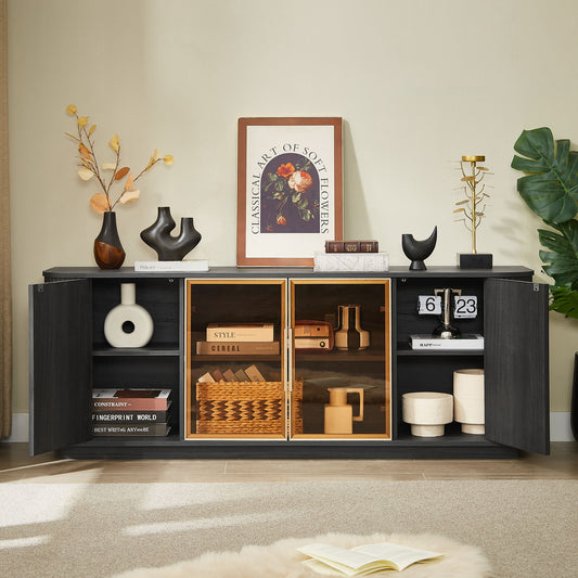 Modern 64" Wavy TV Cabinet With LED Lights - Black