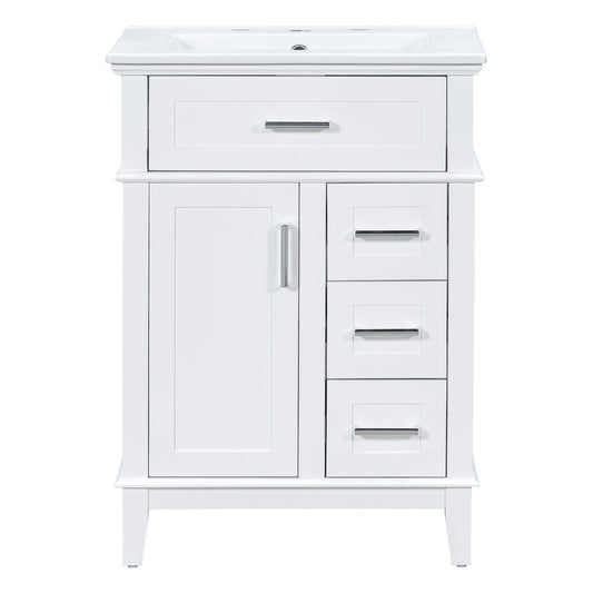Modern Bathroom Vanity With Sink, Flip Drawer & 3 Drawers, Soft Close Hinges, Adjustable Shelf