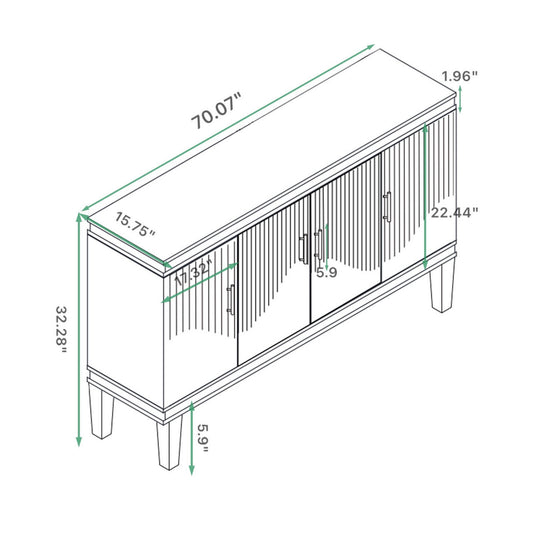 4 Door Cabinet, Large Storage For Living Room - Blue
