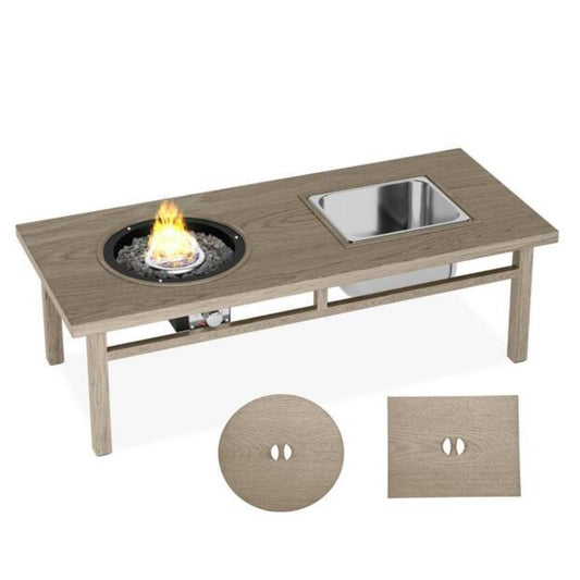3 In 1 Outdoor Propane Fire Pit Table 50, 000 BTU With Ice Bucket - Beige