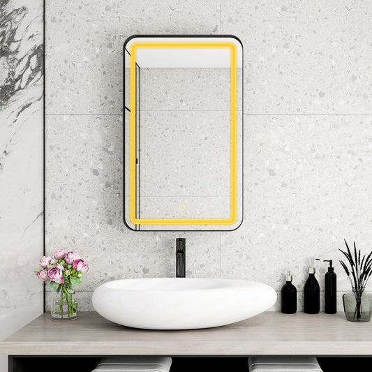 Rectangle Medicine Cabinet Mirror Bathroom Mirror With Storage Wall Mounted Medicine Mirror Cabinet With LED - Black