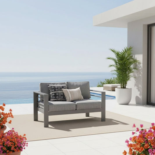 All Weather Patio Loveseat With Thick Cushions - Gray / Gray