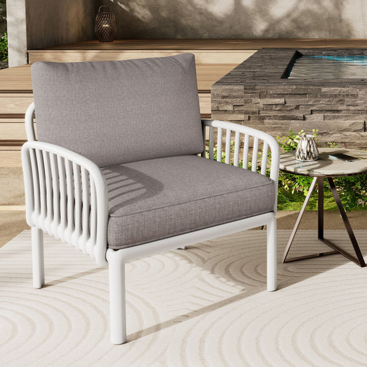 Outdoor Patio Club Chair, Modern Patio Furniture, Waterproof Thick Cushion Deep Seating For Porch, Balcony - White / Gray