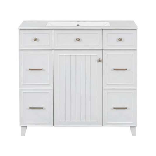 Bathroom Vanity With Ceramic Sink, Soft Close Doors, Adjustable Shelves