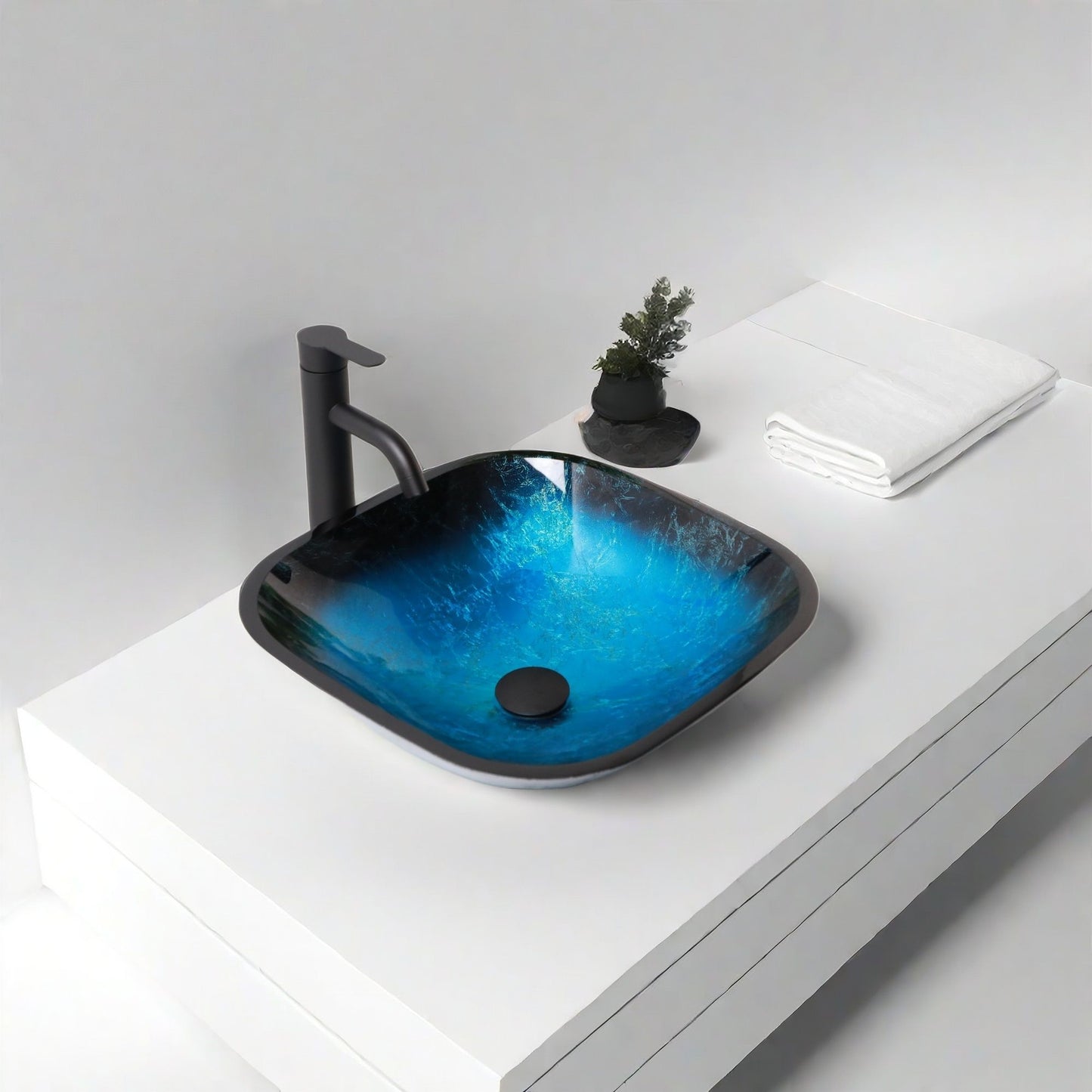 Artistic Vessel Sink With Faucet And Pop Up Drain - Blue