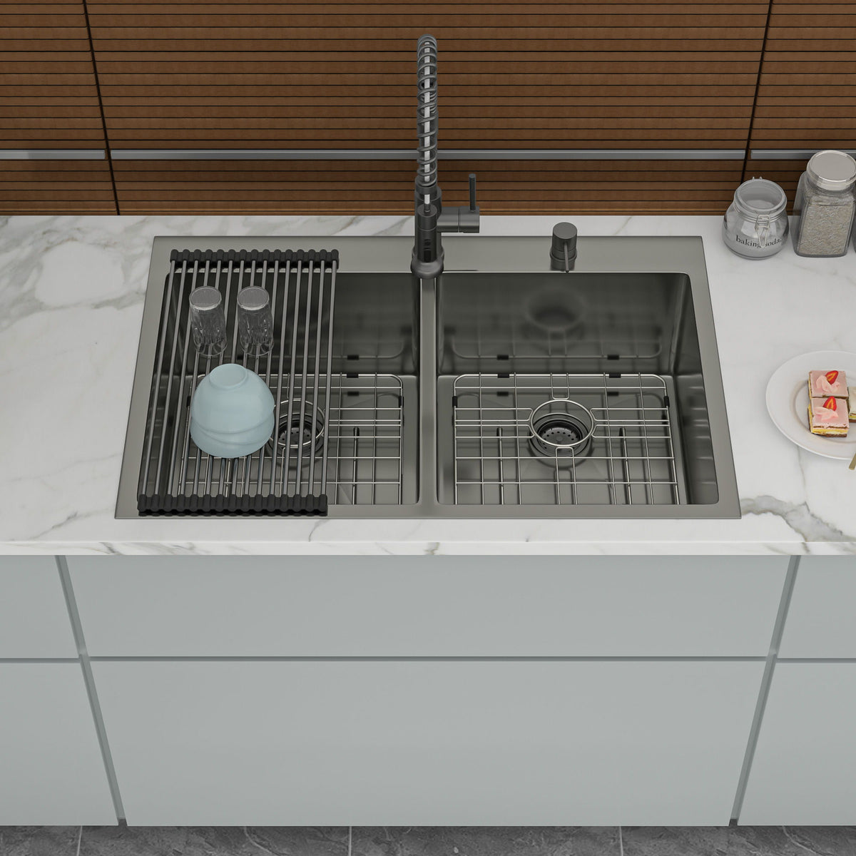 Double Bowl Drop In Kitchen Sink 33" X 22" With 16 Gauge Stainless Steel And 2 10" Deep Basins - Gunmetal Black