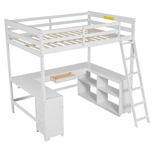 Loft Bed With U-Shaped Desk, Drawers, And Storage Shelves