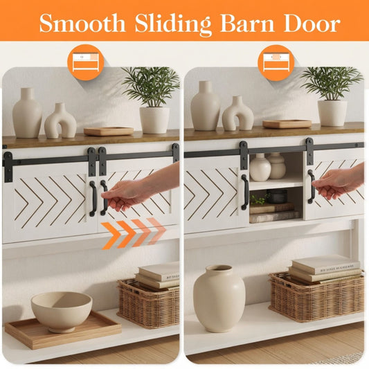 Entryway Table With Sliding Barn Door Storage - White / Oak