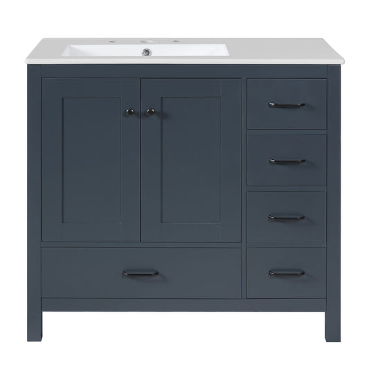 Bathroom Vanity With Sink Combo, 2 Soft Close Doors And 5 Drawers