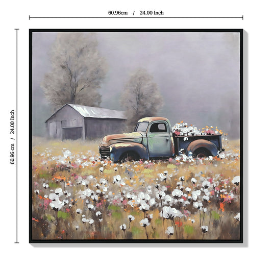 Old Truck Canvas Wall Art, Old Barn Pictures Wall Art - White / Vintage