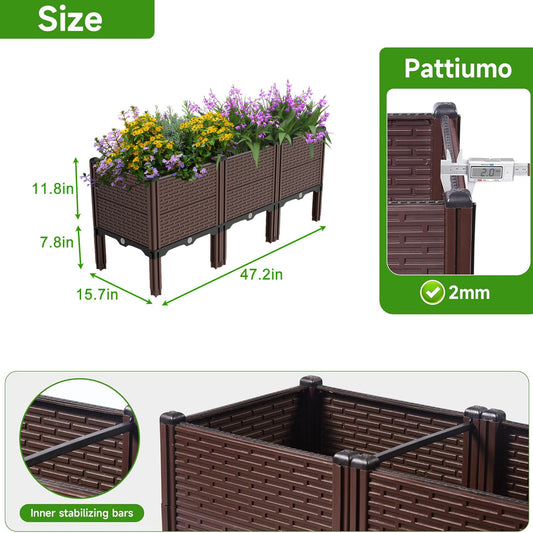 Raised Garden Beds Outdoor, Polypropylene Planter Boxes Outdoor For Vegetables, Flowers, Herbs, Garden Box With Drain Outlet, Heat And Frost Resistant Planters - Black / Brown