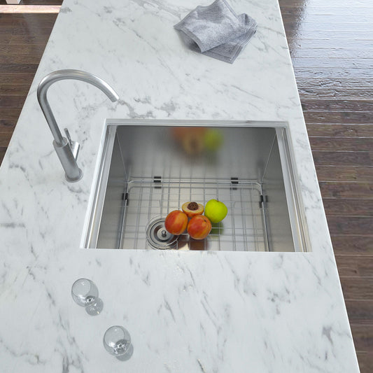 15" Undermount Kitchen Sink 16 Gauge Ledge Workstation - Brushed Nickel
