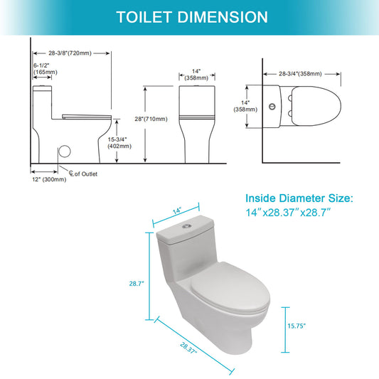 Modern Ceramic 1 Piece Toilet With Dual Flush And Soft Closing Seat - White