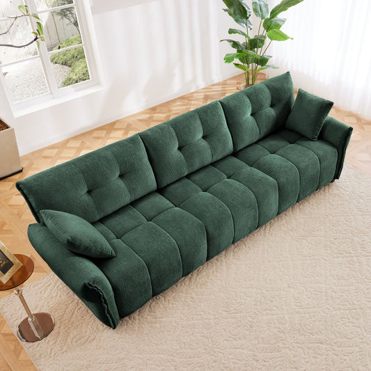 Elegant 3 Seater Sofa Set & Pillows Frame, High Rebound Cushions - Textured Green