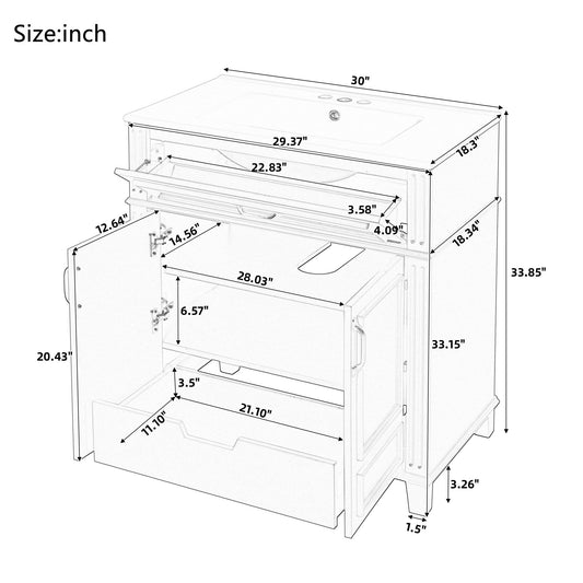 Bathroom Vanity With Sink Storage Cabinet - Blue