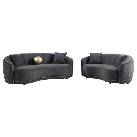 Lorraine - 2 Piece Upholstered Sofa Set With Tufting Trim - Dark Gray