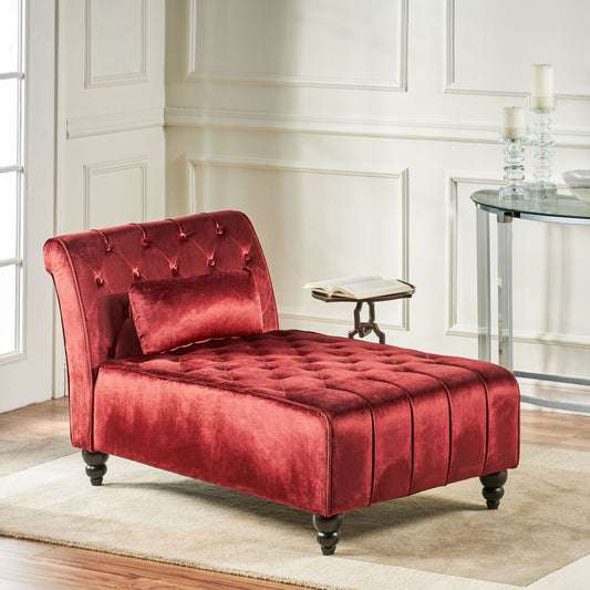 Ethereala - Upholstered Velvet Chaise Lounge With Button Tufted - Garnet
