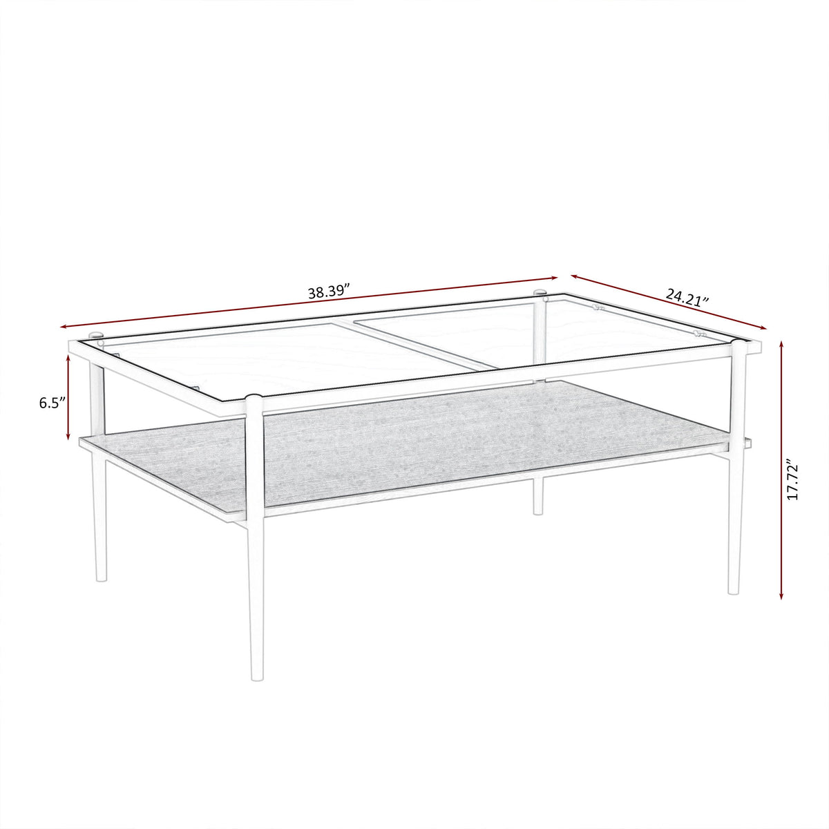 Rectangle Coffee Table With Tempered Glass Top And Legs, Modern Table For Living Room