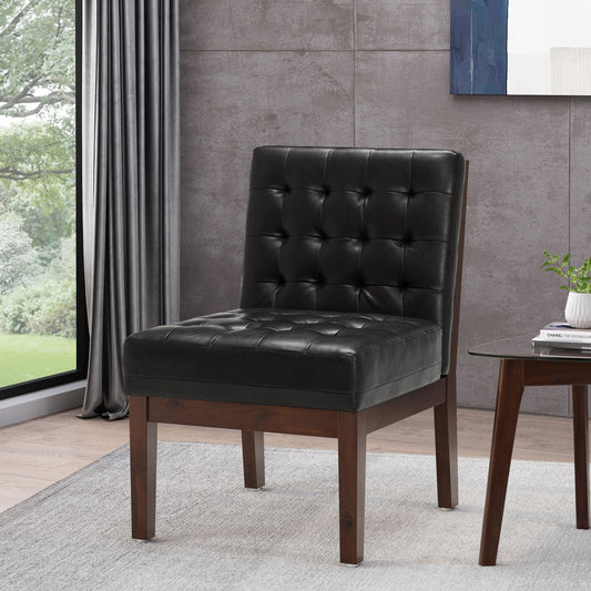 Contemporary Accent Chair With Tufted Waffle Stitch - Black