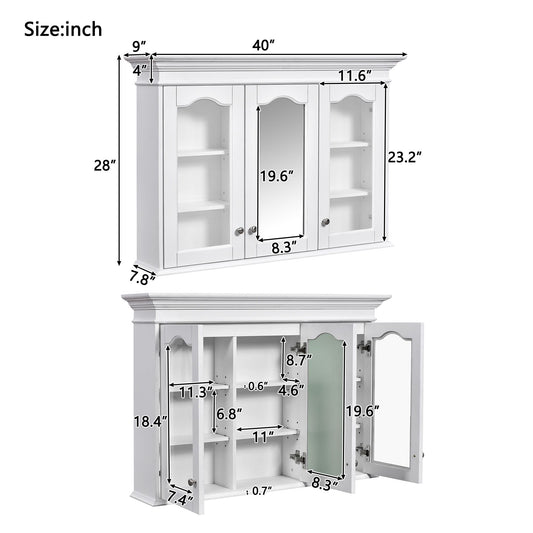 Medicine Cabinet With Mirror Door And Adjustable Shelves, Wall-Mounted Bathroom Storage Cabinet - White