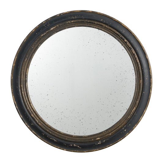 Circle Wall Mirror With Wooden Frame, Antique Classic Accent Mirror, For Living Room - Black
