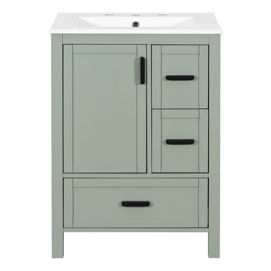 Bathroom Vanity With Sink, Soft-Close Doors, Double-Layer Shelf And 3 Drawers
