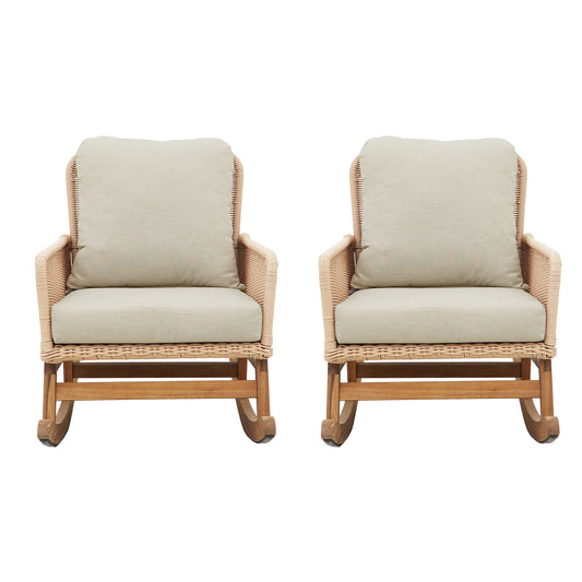 Contemporary Minimalist Wicker Rocking Chair With Soft Cushions And Durable Wooden Frame