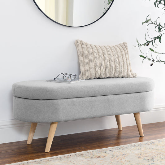 Ottoman Oval Storage Bench With Rubber Wood Legs Linen - Gray