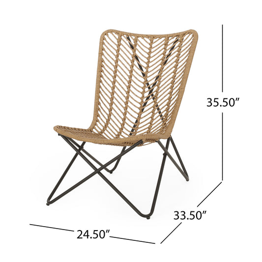 Wicker Chair With Geometric Cross Base, (Set of 2) - Light Brown