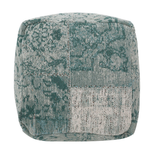 Ocean - Square Pouf Ottoman And Floor Cushion - Teal / Beige
