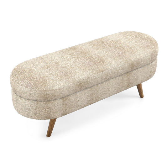 Modern Ottoman Oval Storage Bench With Rubber Wood Legs