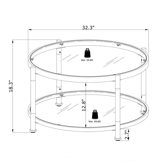 Contemporary Acrylic, Coffee Table, Round Tempered Glass Coffee Table - Chrome / Silver