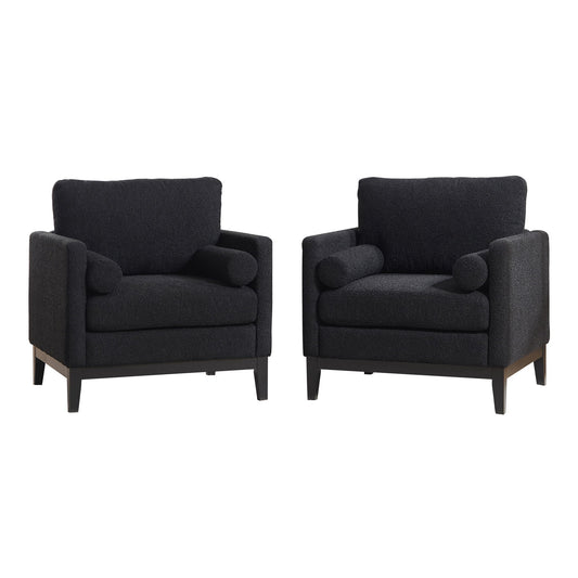 Wide Modern Farmhouse Performance Accent Chair With Legs, Wood Base