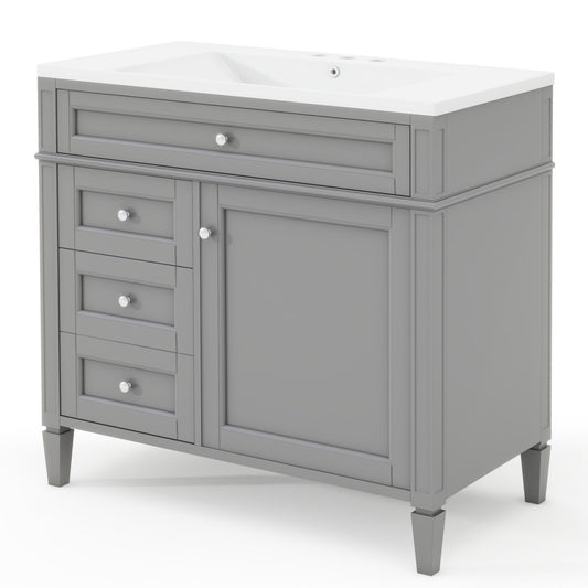 Bathroom Vanity With Top Sink, 2 Drawers And Tip Out Drawer, Rectangular Design