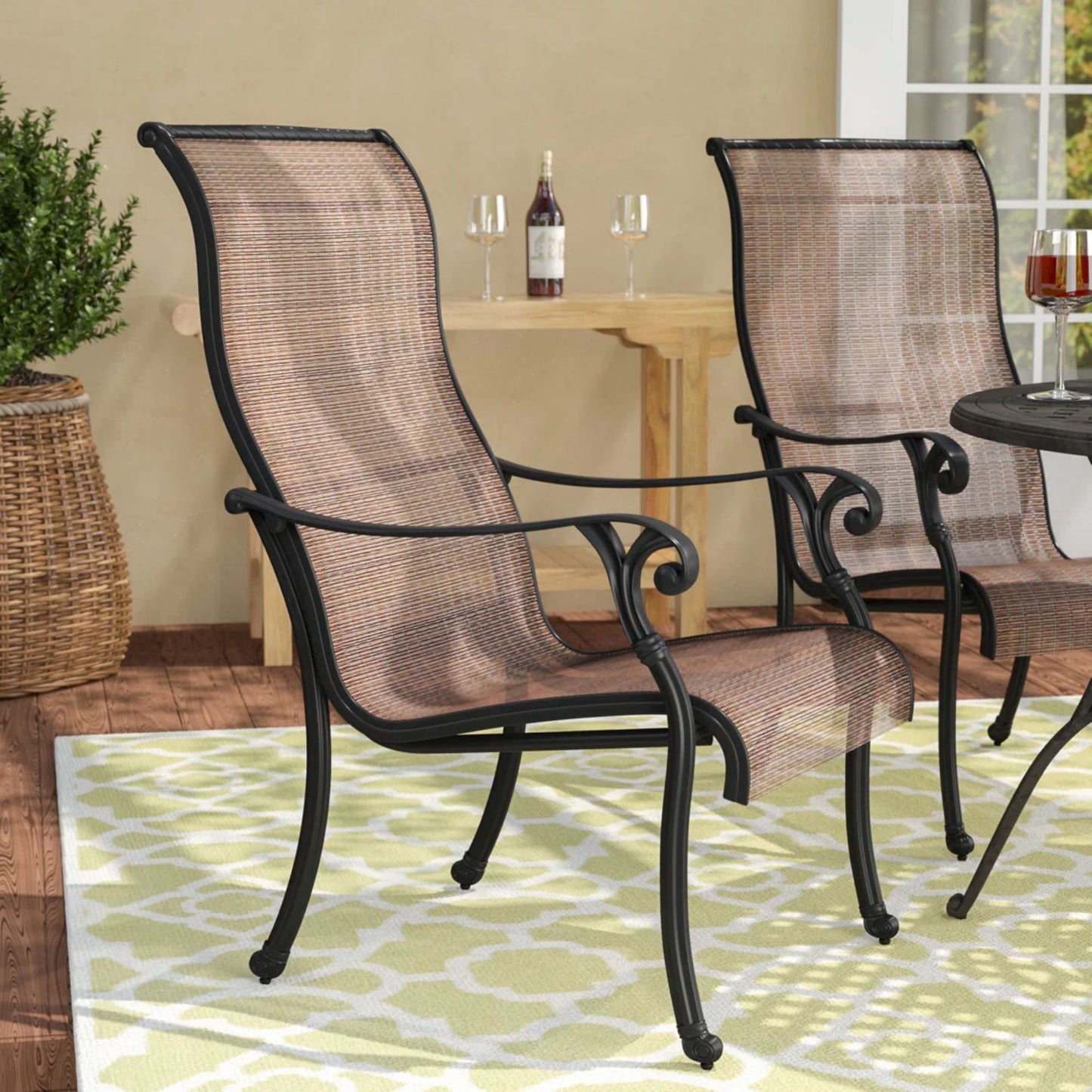 Patio Outdoor Sling Patio Chairs With Aluminum Frame, All-Weather Furniture (Set of 2) - Bronze