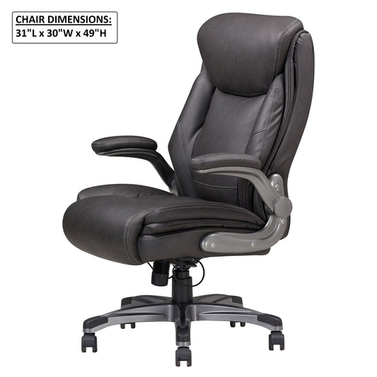 Bonded Leather Upholstered Office Chair With Adjustable Height And Armrest - Gray