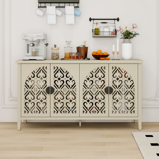 Hollowed Out Cabinet With 4 Doors, Suitable For Bedroom - Natural