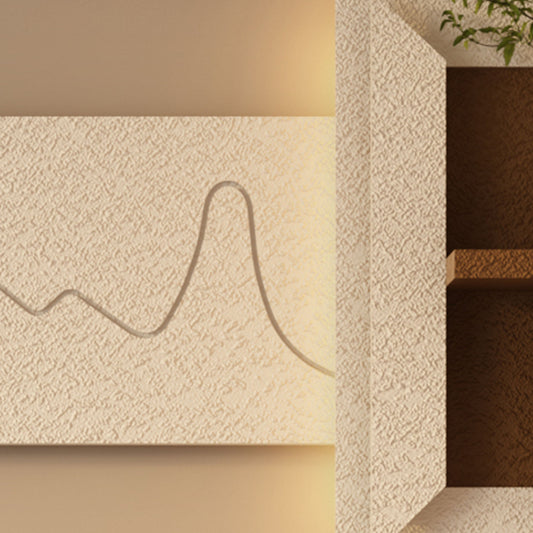 3D LED Sandstone Wall Decor With Simulated Plants, Glass Vase & Remote Control - Light Coffee