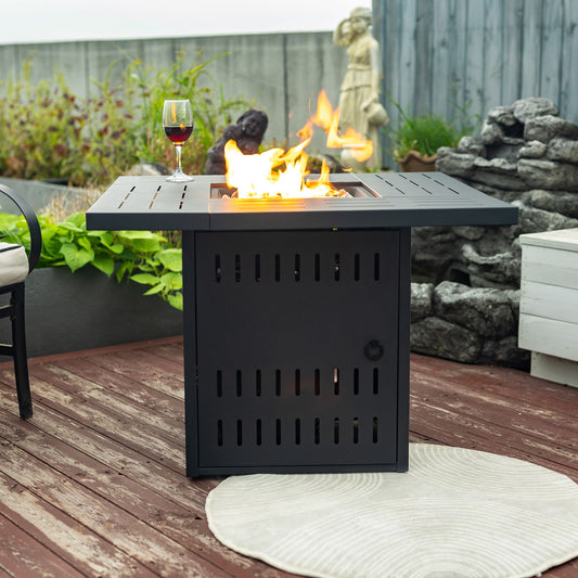 Propane Gas Fire Pit Table, 50000 Btu, Rectangular For Outside - Black
