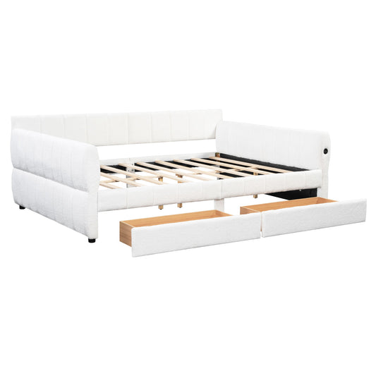 Upholstered Platform Bed With USB And 2 Drawers