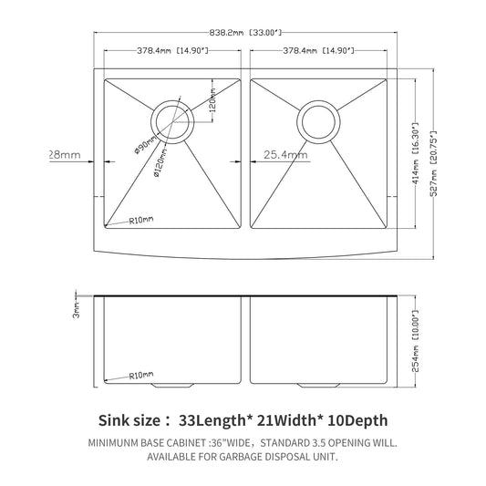 Double Bowl Farmhouse Sink / Stainless Steel Apron Front